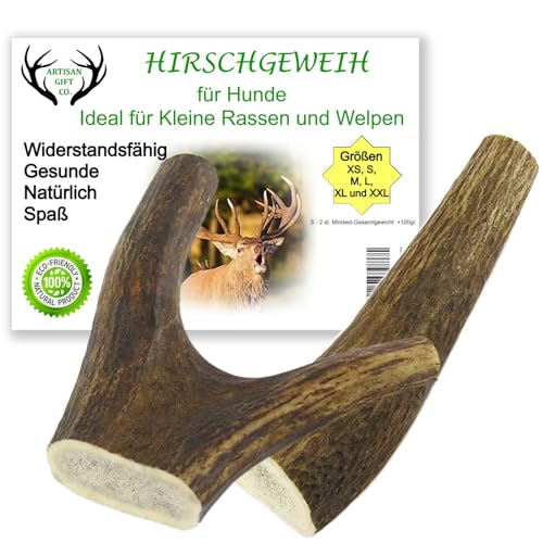 ARTISAN GIFT CO Hundesnack Rothirsch Geweih Kausnack -100% Natürlicher Gesamtnettogewicht 100gr+ (S - 2 stück) von ARTISAN GIFT CO