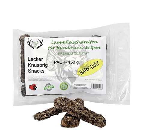 ARTISAN GIFT CO Natürliche Trainingsleckerlis für Hunde - 100% leckerlies getrocknetes Fleisch, geeignet für die Barf-Diät (150 g, Lammlungenstreifen) von ARTISAN GIFT CO