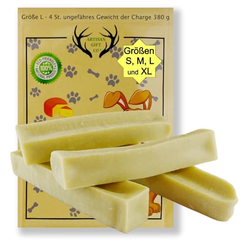 ARTISAN GIFT CO Kaustab aus Harkäse für Hunde und Welpen/Himalaya (Yak) Knochen / 100% natürlicher - Gewicht der Charge 360g. (4 stück (1er Pack), L) von ARTISAN GIFT CO