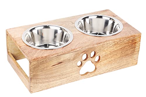 Holzpfoten-Design Hund Katze Haustier Futterstation Ständer mit 2 Edelstahlnäpfen | Erhöhter Katzennapf Hundenapf Erhöhter Katzenhund | Haustier-Esstisch für Katzen und Welpen | 40,6 x 21,6 x 12,7 cm von ARTISENIA