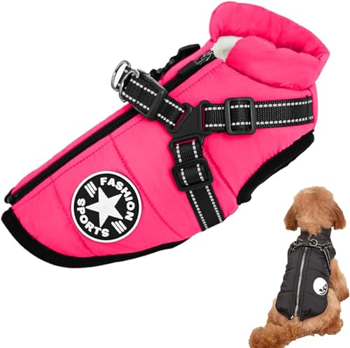 ARTSIM wasserdichte Winterjacke mit integriertem Geschirr, Hundejacke mit Geschirr, Warmer Hundewintermantel, reflektierendes & verstellbares Haustier-Westengeschirr (3XL,Rosa) von ARTSIM