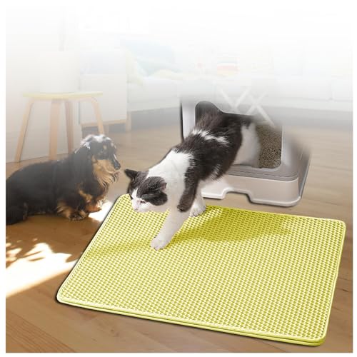 Katzenmatte Katzenklo Katzenmatte,Waben Doppelschicht Design, Katzenmatte Katzenklo Urin-und Wasserdichtes Material,Easy Clean Streukontrolle, Katzentoiletten Unterlage,Yellow-M von ARTSIM