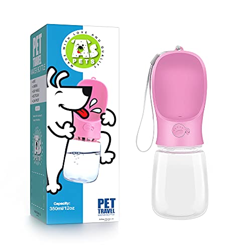 AS Pets Tragbare Wasserflasche für Hunde, 350 ml, Haustier-Wasserspender, Haustier-Wasserflasche, geeignet zum Spazierengehen, antibakteriell, auslaufsicher, Hundegeschenk (350 ml, Pink) von AS Pets