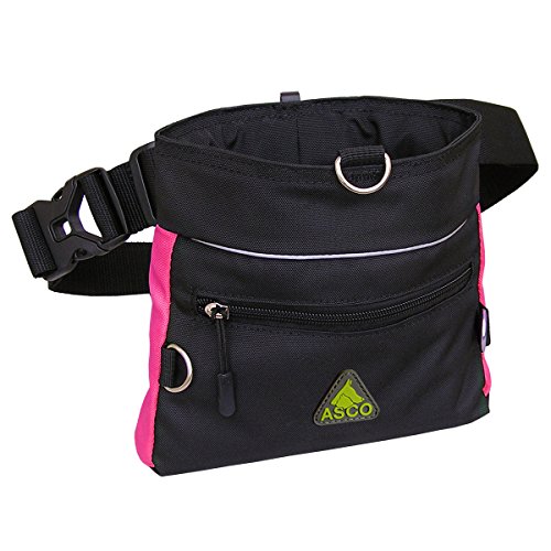 ASCO Futterbeutel QuickTouch, Leckerlibeutel für Hunde, Pferde mit Einhand-Schnappverschluss, Premium Futtertasche 20 x 20 cm, Leckerlitasche pink, AC68TB von ASCO