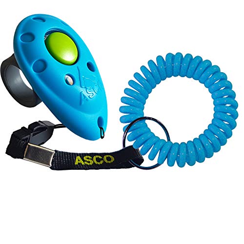 ASCO Premium Finger Clicker mit Spiralarmband für Clickertraining, Hunde Katzen Pferde Profi-Clicker, Hundetraining Klicker blau AC04FS von ASCO