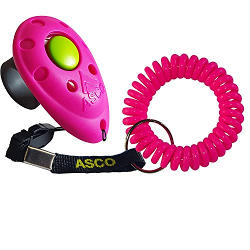 ASCO Premium Finger Clicker mit Spiralarmband für Clickertraining, Hunde Katzen Pferde Profi-Clicker, Hundetraining Klicker pink AC08FS von ASCO