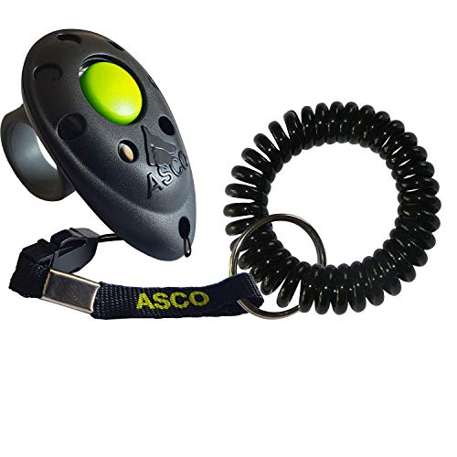 ASCO Premium Finger Clicker mit Spiralarmband für Clickertraining, Hunde Katzen Pferde Profi-Clicker, Hundetraining Klicker schwarz AC01FS von ASCO