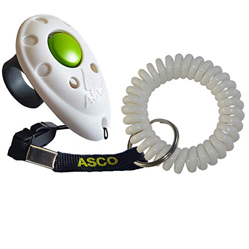 ASCO Premium Finger Clicker mit Spiralarmband für Clickertraining, Hunde Katzen Pferde Profi-Clicker, Hundetraining Klicker weiß AC05FS von ASCO