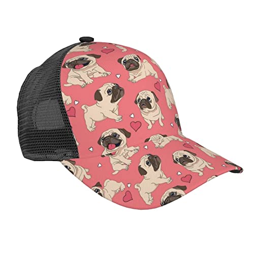 ASEELO Lustige Cartoon Mops Welpe Hund Bedruckte Mode Mesh Baseball Kappe Verstellbare Baseball Kappe Unisex Stil Kopfbedeckung, Lustiger Mops-Welpe mit Cartoon-Motiv, 6 von ASEELO