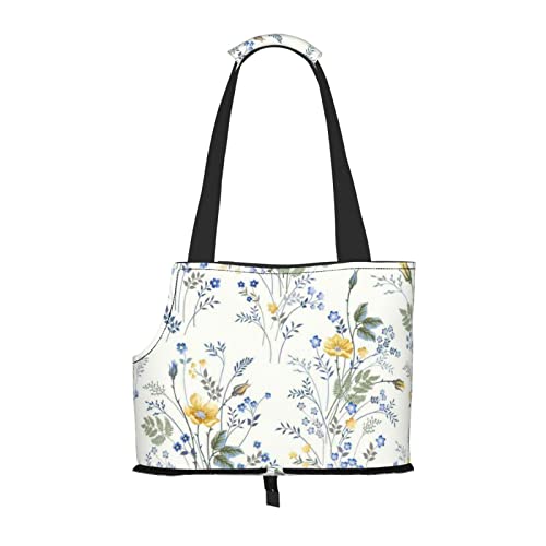 Blaue Blumen-Blumenmuster, Rosen, Haustier-Reise-Handtasche, Hunde-Geldbörse, Haustier, kleine Hunde-Geldbörse, tragbar und sicher, bequem und schön. von ASEELO