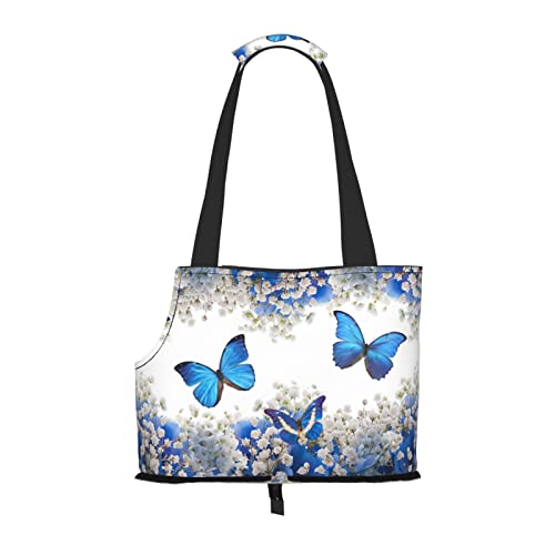 Blaue Schmetterlinge weiße Blumen Haustier Schultertasche Haustier Handtasche Tragbare Faltbare Haustier Sling Tragetasche Handtasche für kleine Haustiere Outdoor Einkaufen Reisen von ASEELO