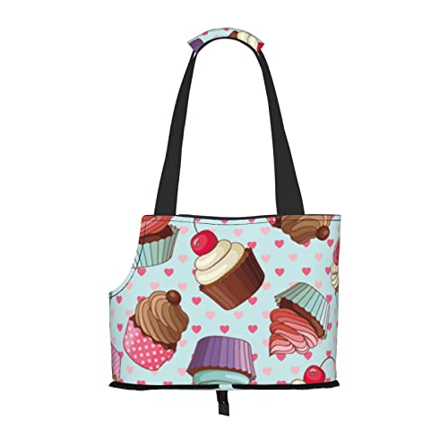 Haustier-Schultertasche mit Cupcake-Muster, tragbar, faltbar, für kleine Haustiere, Outdoor, Einkaufen, Reisen von ASEELO