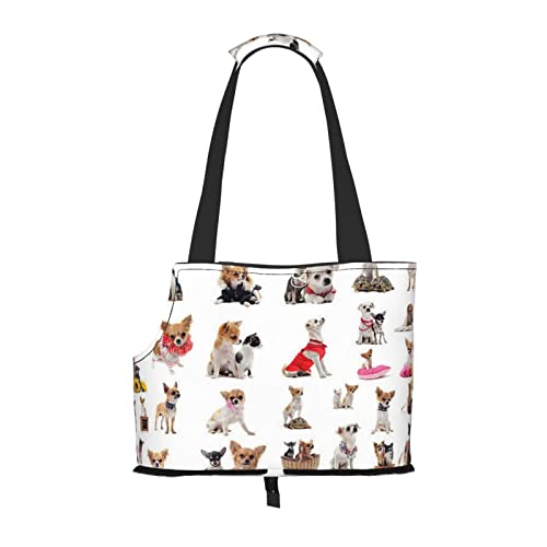 Haustier-Schultertasche mit niedlichem Chihuahua-Mops-Muster, tragbar, faltbar, für kleine Haustiere, Outdoor, Einkaufen, Reisen von ASEELO