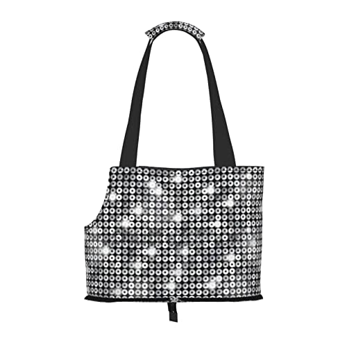 Silberne Pailletten-Schultertasche für Haustiere, tragbar, faltbar, für kleine Haustiere, Outdoor, Einkaufen, Reisen von ASEELO