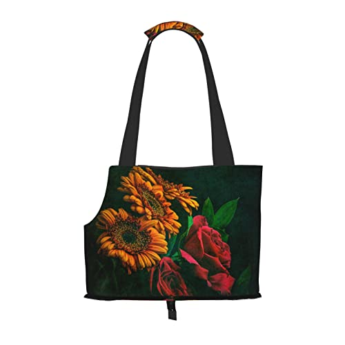 Sonnenblume und Rose Haustier Schultertasche Haustier Handtasche Tragbare Faltbare Haustier Sling Tragetasche Handtasche für kleine Haustiere Outdoor Einkaufen Reisen von ASEELO