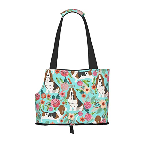 Sweet Basset Hound Florals Haustier Schultertasche Haustier Handtasche Tragbare Faltbare Haustier Sling Tragetasche Handtasche für kleine Haustiere Outdoor Shopping Reisen von ASEELO