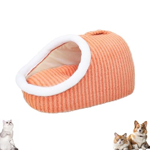 ASELIA Cozy Pet Bed, Cat Bed with Cover Cave, Anti Anxiety Calming Plush Pet Beds, Non-Slip Washable Soft Pet Slipper Cave Bed Sleeping Bag for Small Medium Pets (Orange, 45 * 30 * 25cm) von ASELIA