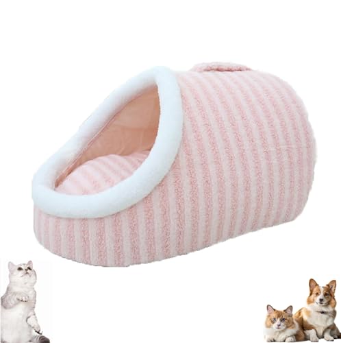 ASELIA Cozy Pet Bed, Cat Bed with Cover Cave, Anti Anxiety Calming Plush Pet Beds, Non-Slip Washable Soft Pet Slipper Cave Bed Sleeping Bag for Small Medium Pets (Pink, 45 * 30 * 25cm) von ASELIA