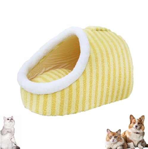 ASELIA Cozy Pet Bed, Cat Bed with Cover Cave, Anti Anxiety Calming Plush Pet Beds, Non-Slip Washable Soft Pet Slipper Cave Bed Sleeping Bag for Small Medium Pets (Yellow, 45 * 30 * 25cm) von ASELIA