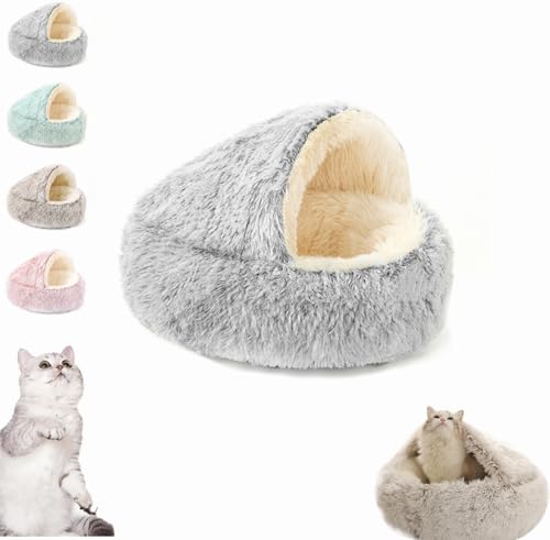 ASELIA Lapcatz Nest Bed, Semi Enclosed Pet Nest, Anti Anxiety Calming Cat Bed, Comfortable Warming Pet Bed, Washable Circular Pet Bed with Non-Slip Bottom for Small Medium Pets (Gray, 15.8in/40cm) von ASELIA