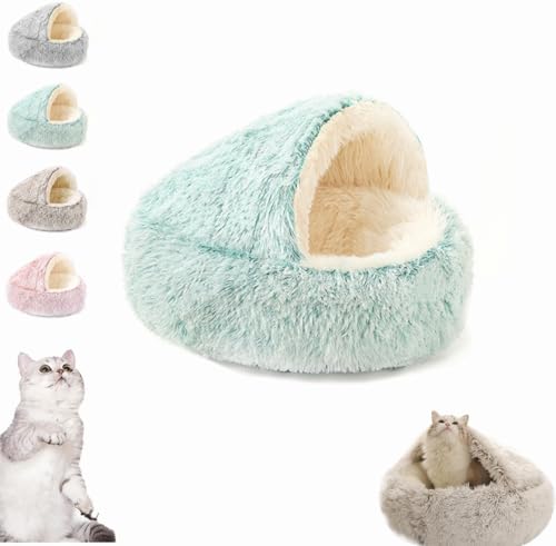 ASELIA Lapcatz Nest Bed, Semi Enclosed Pet Nest, Anti Anxiety Calming Cat Bed, Comfortable Warming Pet Bed, Washable Circular Pet Bed with Non-Slip Bottom for Small Medium Pets (Green, 15.8in/40cm) von ASELIA