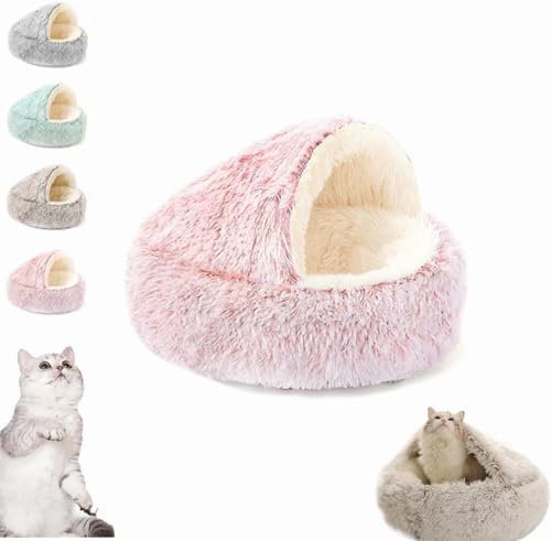 ASELIA Lapcatz Nest Bed, Semi Enclosed Pet Nest, Anti Anxiety Calming Cat Bed, Comfortable Warming Pet Bed, Washable Circular Pet Bed with Non-Slip Bottom for Small Medium Pets (Pink, 15.8in/40cm) von ASELIA