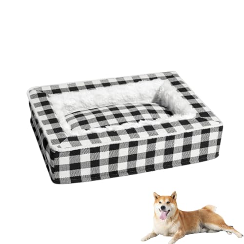 Tartan Cozy Dog Anti-Anxiety Calming Bed, Thick Removable Washable Cover Calming Dog Bed, Warming Comfortable Square Pet Bed, for Medium Large Dogs (Black, 65*50*16 cm / 25.59*19.69*6.3 in) von ASELIA