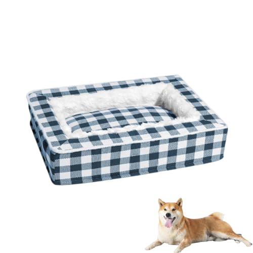 Tartan Cozy Dog Anti-Anxiety Calming Bed, Thick Removable Washable Cover Calming Dog Bed, Warming Comfortable Square Pet Bed, for Medium Large Dogs (Blue, 65*50*16 cm / 25.59*19.69*6.3 in) von ASELIA