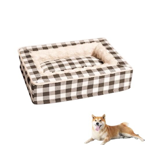 Tartan Cozy Dog Anti-Anxiety Calming Bed, Thick Removable Washable Cover Calming Dog Bed, Warming Comfortable Square Pet Bed, for Medium Large Dogs (Brown, 65*50*16 cm / 25.59*19.69*6.3 in) von ASELIA