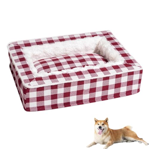 Tartan Cozy Dog Anti-Anxiety Calming Bed, Thick Removable Washable Cover Calming Dog Bed, Warming Comfortable Square Pet Bed, for Medium Large Dogs (Red, 65*50*16 cm / 25.59*19.69*6.3 in) von ASELIA