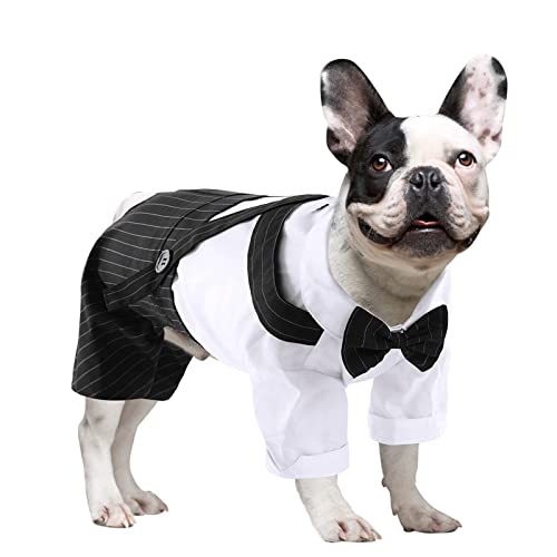 ASENKU Hund Smoking mit Schwarzer Fliege, Hund Hochzeit Smoking, Formaler Anzug mit Verstellbaren Krawatten für Party Geburtstag, Haustier Shirt Kostüm für Kleine Mittlere Große Hunde, Schwarz, XL von ASENKU