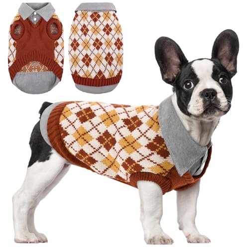 ASENKU Hund Warmer Pullover, Welpen Strickpullover, Weicher Winterpullover für kleine Hunde, Rollkragen Plaid Hunde Outfits, süßes Hemd mit Loch für die Leine für kleine mittelgroße Hunde Katzen, von ASENKU