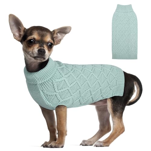 ASENKU Hunde-Rollkragenpullover, Winter-Hundepullover, Kleidung, klassische Drahtstrickkleidung für kaltes Wetter, ideales Geschenk für Haustiere (blau, XS) von ASENKU