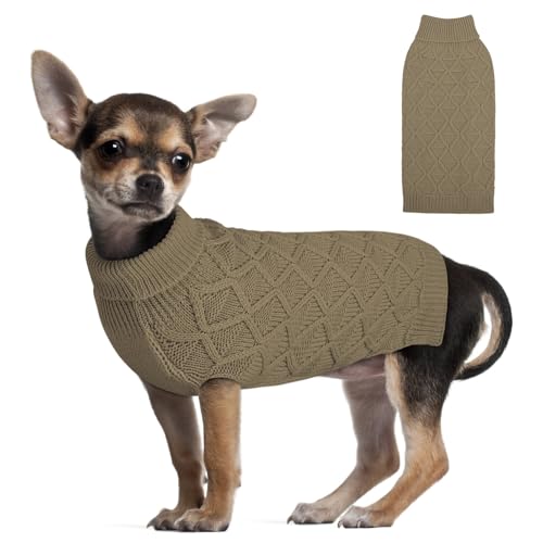 ASENKU Hunde-Rollkragenpullover, Winter-Hundepullover, klassische Draht-Strickkleidung für kaltes Wetter, ideales Geschenk für Haustiere (Braun, XL) von ASENKU