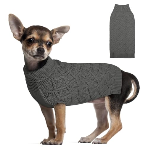 ASENKU Hunde-Rollkragenpullover, Winter-Hundepullover, Kleidung, klassische Drahtstrickkleidung für kaltes Wetter, ideales Geschenk für Haustiere (grau, XXS) von ASENKU