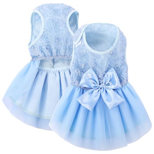 ASENKU HundeKleid Haustier Hochzeitskleid Prinzessin Spitze Welpe Geburtstag Party Outfit Formelle Kleidung Mädchen für kleine mittlere Hunde Katzen Blau L von ASENKU