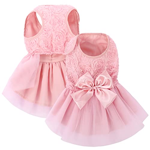 ASENKU HundeKleid Haustier Hochzeitskleid Prinzessin Spitze Welpe Geburtstag Party Outfit Formelle Kleidung Mädchen für kleine mittlere Hunde Katzen Hell-Pink L von ASENKU