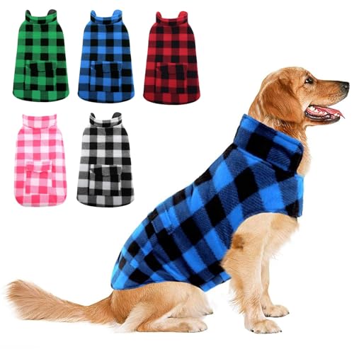 ASENKU Hundemantel Winter, Hund Fleece Jacke Plaid Reversible Hund Weste wasserdichte Winddichte Kalte Wetter Hund Kleidung Haustier Kleidung für Kleine Mittlere Große Hunde Blau 2XL von ASENKU