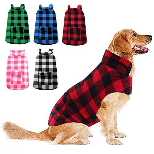 ASENKU Hundemantel Winter, Hund Fleece Jacke Plaid Reversible Hund Weste wasserdichte Winddichte Kalte Wetter Hund Kleidung Haustier Kleidung für Kleine Mittlere Große Hunde Rot 2XL von ASENKU