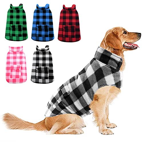 ASENKU Hundemantel Winter, Hund Fleece Jacke Plaid Reversible Hund Weste wasserdichte Winddichte Kalte Wetter Hund Kleidung Haustier Kleidung für Kleine Mittlere Große Hunde Weiß 2XL von ASENKU