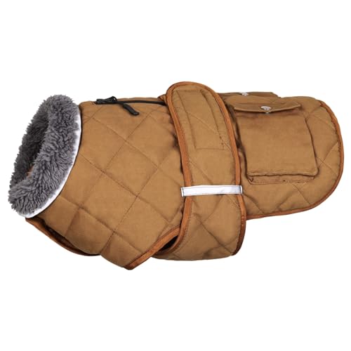 ASENKU Hundemantel für Winter wasserdichte Hund Wintermantel Hundejacke, Hund Jagdweste für kleine mittlere und große Hunde mit Tasche Reißverschluss Leinenhaken Braun L von ASENKU