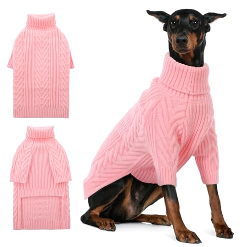 ASENKU Hundepullover, Hundepullover für extra große Hunde, Haustier-Sweatshirt, Rollkragenpullover, Winter für Dobermann, Dogge (Rosa, Größe 4XL) von ASENKU