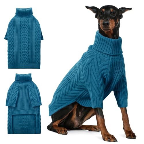 ASENKU Hundepullover, Hundepullover für extra große Hunde, Rollkragenpullover für den Winter für Dobermann, Dogge (Blaugrün, Größe 3XL) von ASENKU