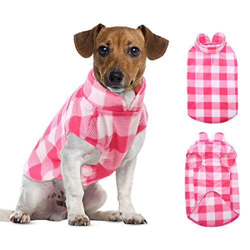 ASENKU Hundepullover, karierte Hunde-Fleece-Weste, weich, bequem, Haustier-Pyjama, warmes Winter-Hunde-Shirt, kaltes Wetter, Haustier-Kleidung für kleine und mittelgroße Hunderassen, Pink, M von ASENKU