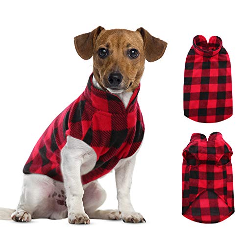 ASENKU Hundepullover, karierte Hunde-Fleece-Weste, weich, bequem, Haustier-Pyjama, warmes Winter-Hunde-Shirt, kaltes Wetter, Haustier-Kleidung für kleine und mittelgroße Hunderassen, Rot, XXS von ASENKU