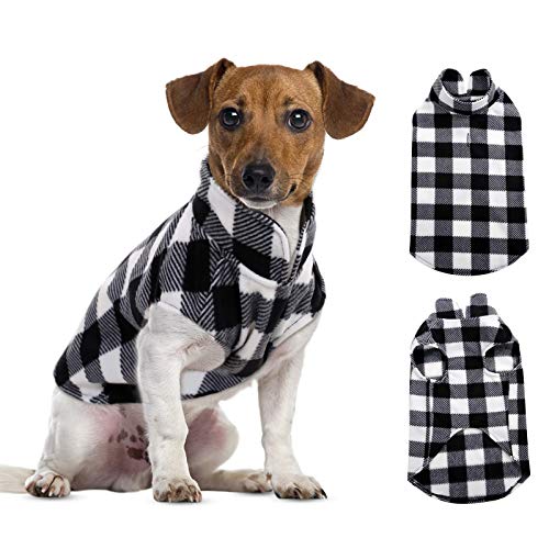 ASENKU Hundepullover, karierte Hunde-Fleece-Weste, weich, bequem, Haustier-Pyjama, warmes Winter-Hunde-Shirt, kaltes Wetter, Haustierkleidung für kleine und mittelgroße Hunderassen (M, schwarz) von ASENKU