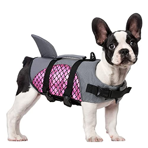 ASENKU Hundeschwimmweste Hai, Hundeschwimmweste, verstellbare Ripstop, Hundeschwimmweste mit überlegenem Auftrieb und Rettungsgriff für Hunde, Schwimmen, Pool, Strand, Bootfahren (2XL, rosa Hai) von ASENKU