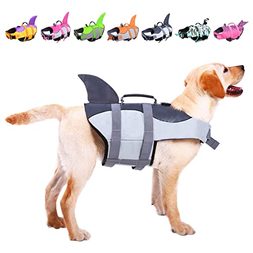 ASENKU Schwimmweste Hund, Hunde Rettungsweste zum Schwimmen, Bootfahren, Hunde Hai Schwimmwesten, Hunde Lebensretter Badeanzüge für Pool, Hunde Wasser Schwimmweste Grau XL von ASENKU