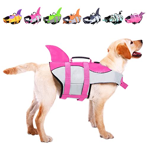 ASENKU Schwimmweste Hund, Hunde Rettungsweste zum Schwimmen, Bootfahren, Hunde Hai Schwimmwesten, Hunde Lebensretter Badeanzüge für Pool, Hunde Wasser Schwimmweste Rosa L von ASENKU