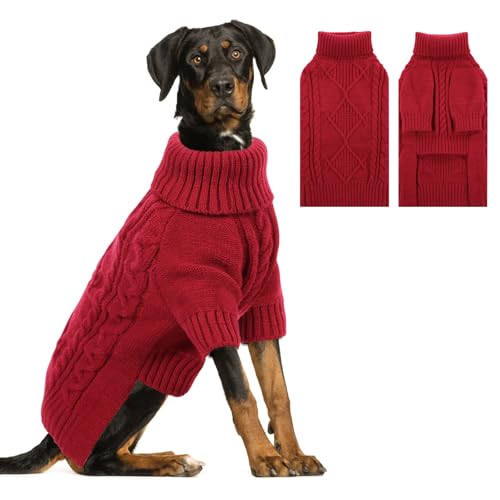 ASENKU Thermo-Strickpullover für große Hunde, Winterkleidung, Weihnachten, Rollkragen-Sweatshirt für große, mittelgroße Hunde, Jungen und Mädchen, warmer Haustierpullover, Border Collie, Pit Bull, von ASENKU